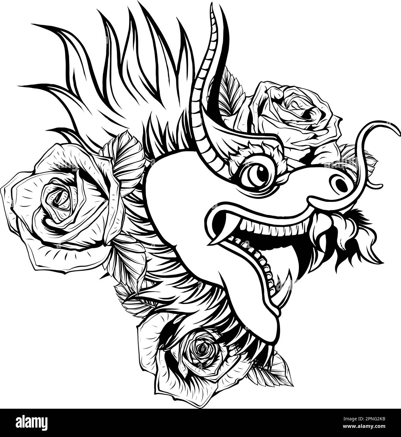 vektordarstellung eines monochromen japanischen Drachen-Tattoos Stock Vektor