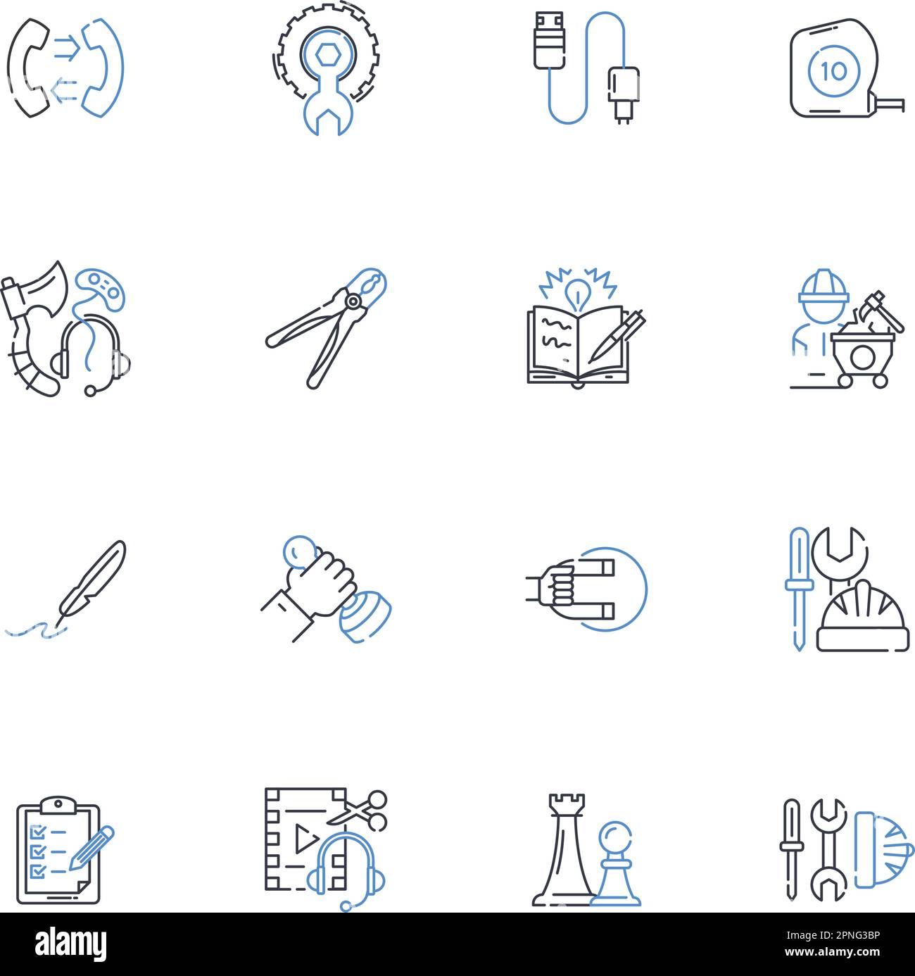 Materials Science Line Icons Kollektion. Polymere, Verbundstoffe, Nanomaterialien, Keramik, Metalle, Biomaterialien, Glasvektor und lineare Darstellung Stock Vektor