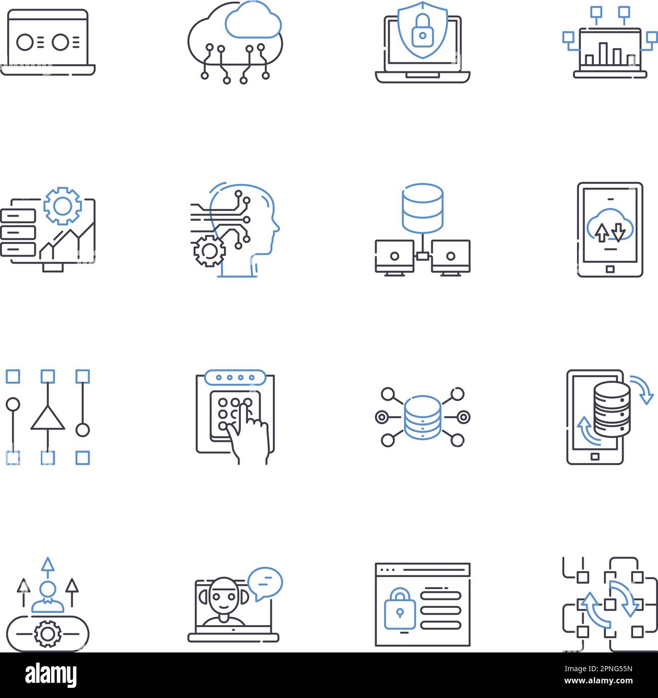 Sammlung der Symbole für die GUI-Elemente. Schaltfläche, Kontrollkästchen, Radiobutton, Beschriftung, Textfeld, Dropdown, Listenfeldvektor und lineare Darstellung. Schieberegler Stock Vektor