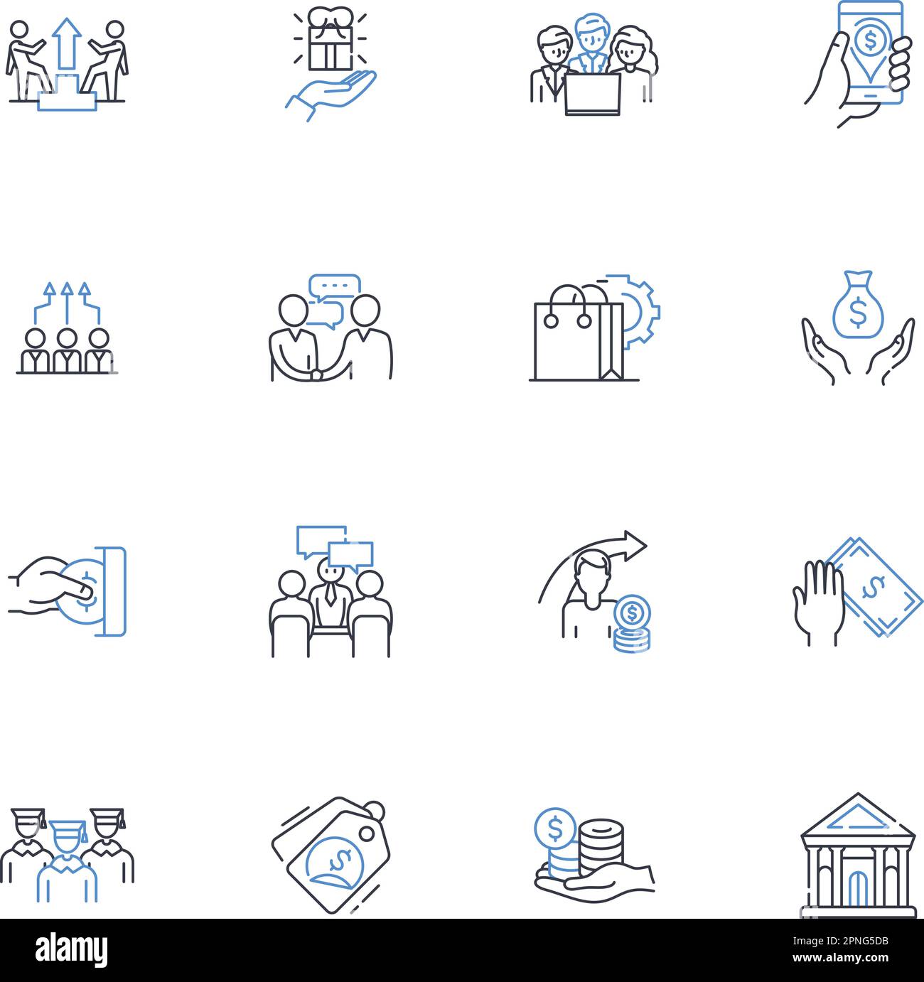 Symbolsammlung für Stakeholder Engagement Line. Kommunikation, Beteiligung, Zusammenarbeit, Konsultation, Beteiligung, Einfühlungsvermögen, Transparenzvektor und Stock Vektor