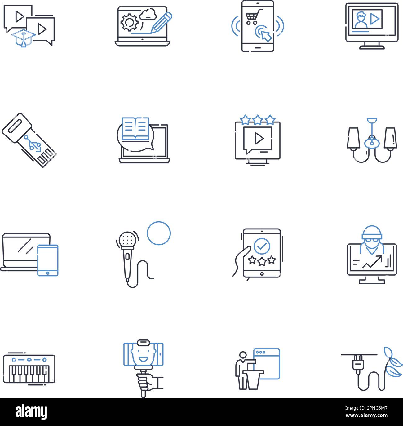 Symbolsammlung der Schaltkreise. Leitfähigkeit, Compnts, Widerstand, Kondensator, Spannung, Diode, Transistorvektor und lineare Darstellung. Integriert Stock Vektor