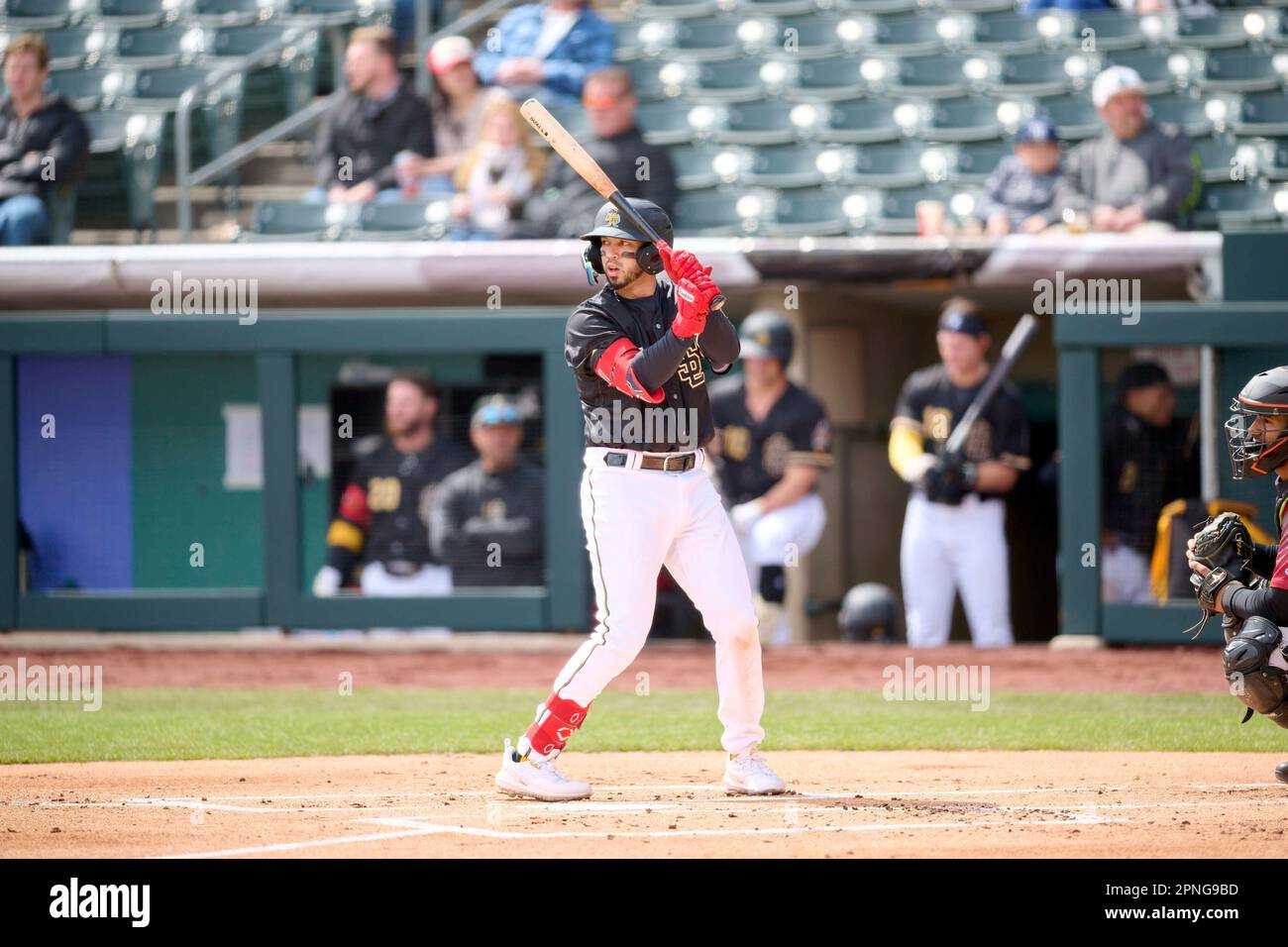 Livan Soto (13) of the Salt Lake Bees at bat against the Sacramento