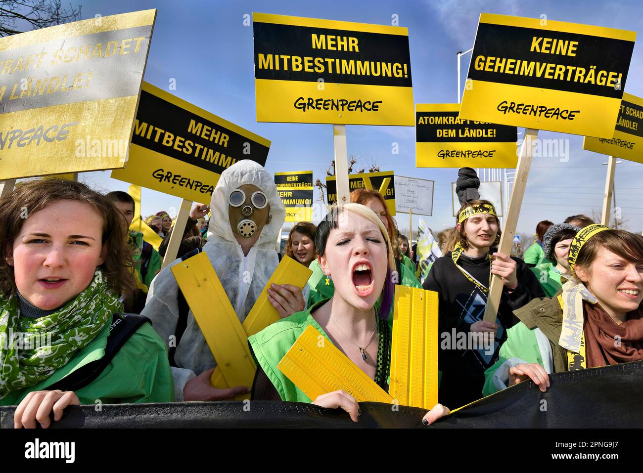 Atomkraft nein danke: Proteste, Demonstrationen, Kundgebungen vor dem Kernkraftwerk GKN Neckarwestheim. Neckarwestheim Stockfoto