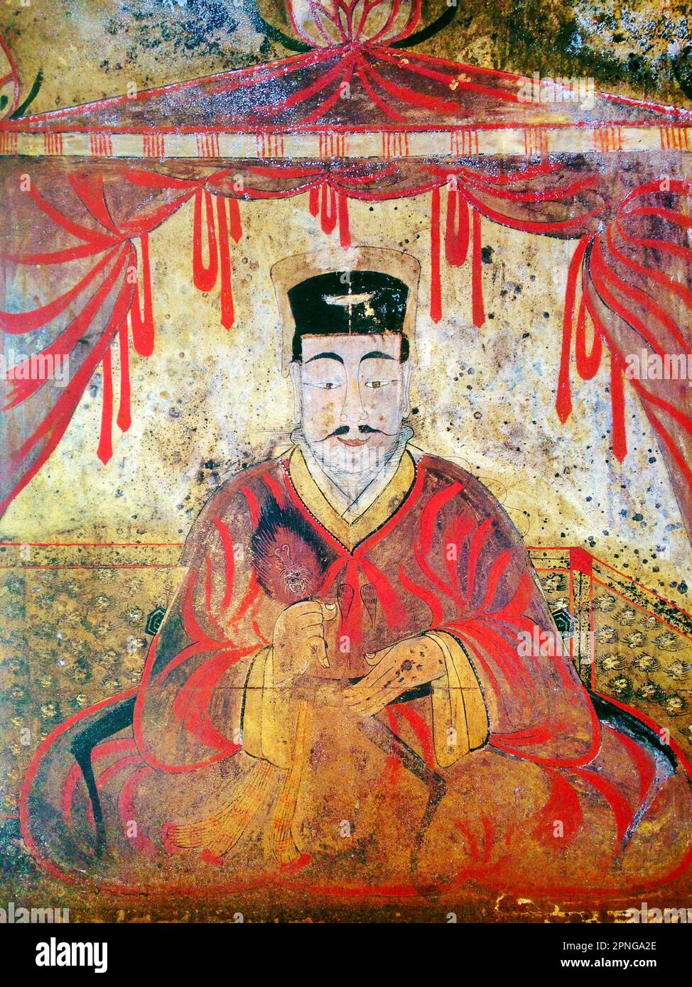 Korea: Grabporträt von König Micheon oder König Gogugwon oder Minister Dong Shou, Koguryo, Anak Tomb 3, c. 371 CE. Goguryeo oder Koguryŏ war ein antikes koreanisches Königreich, das sich heute in nördlichen und zentralen Teilen der koreanischen Halbinsel, der Südmandschurei und der südlichen russischen Küstenprovinz befindet. Zusammen mit Baekje und Silla war Goguryeo eines der drei Königreiche Koreas. Goguryeo war ein aktiver Teilnehmer am Machtkampf um die Kontrolle über die koreanische Halbinsel sowie mit den Außenbeziehungen der Nachbarpolitiken in China und Japan verbunden. Stockfoto