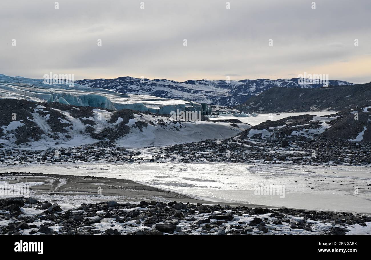 An der westlichen Grenze der Grönländischen Eisdecke bei Kangerlussuaq, Grönland, Dänemark, Nordamerika Stockfoto