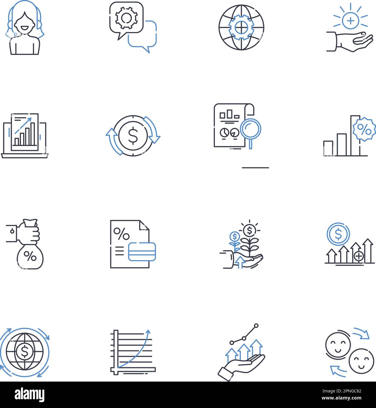 Sammlung von Symbolen für Bewertungspositionen. Beurteilung, Bewertung, Bewertung, Berechnung, Analyse, Schätzung, Worth-Vektor und lineare Darstellung. Preis, Kosten Stock Vektor