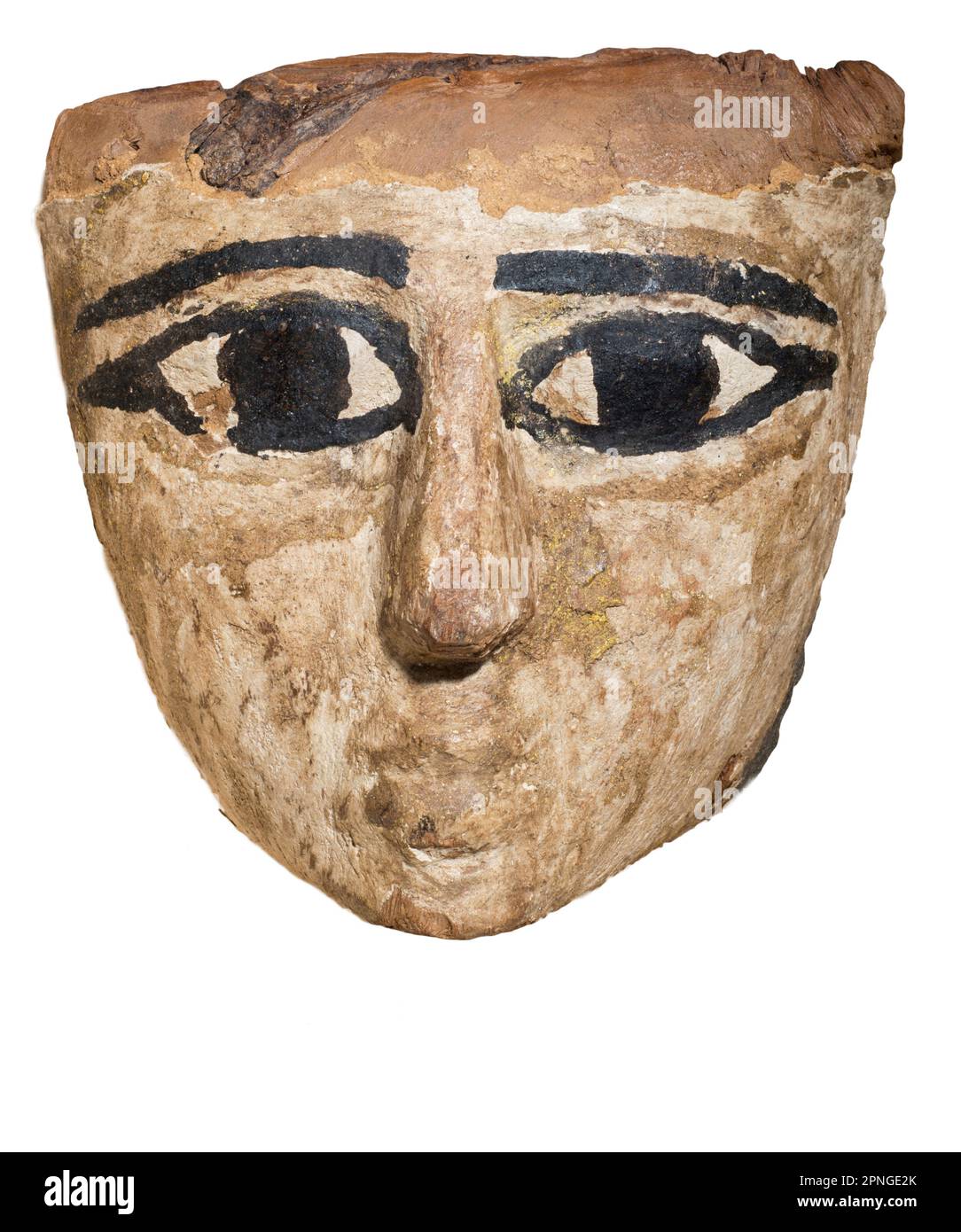 Ein Ägypter aus Holz Maske 1. Jahrtausend v. Chr. auf weißem Hintergrund Stockfoto