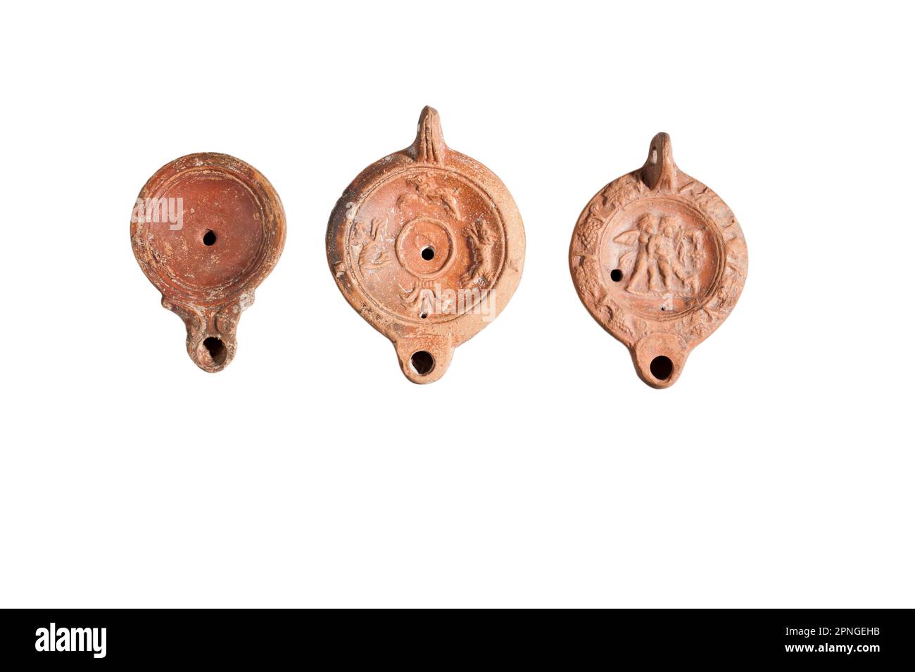 Drei römische Ära Terrakotta Öllampen 1. Jahrhundert CER (Privatsammlung) Stockfoto