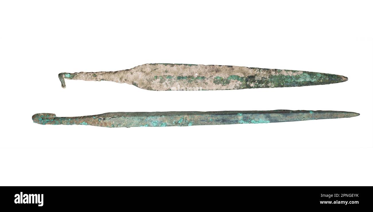 Bronze-Speerspitzen 2. Jahrtausend v. Chr. 24-27 cm lang Stockfoto