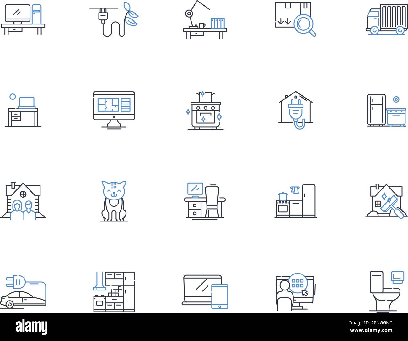 Digitale Homestead Line Icons Kollektion. Homestead, Digital, Online, Technik, Konnektivität, Workshop, Studio-Vektor und lineare Illustration. Multimedia Stock Vektor