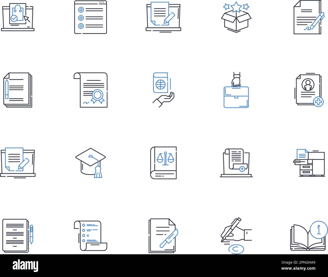 Sammlung von Softcopy-Zeilensymbolen. Digital, elektronisch, Datei, Dokument, PDF, Excel, Word-Vektor und lineare Illustration. PowerPoint, Bild, Modellstruktur des Scanners Stock Vektor