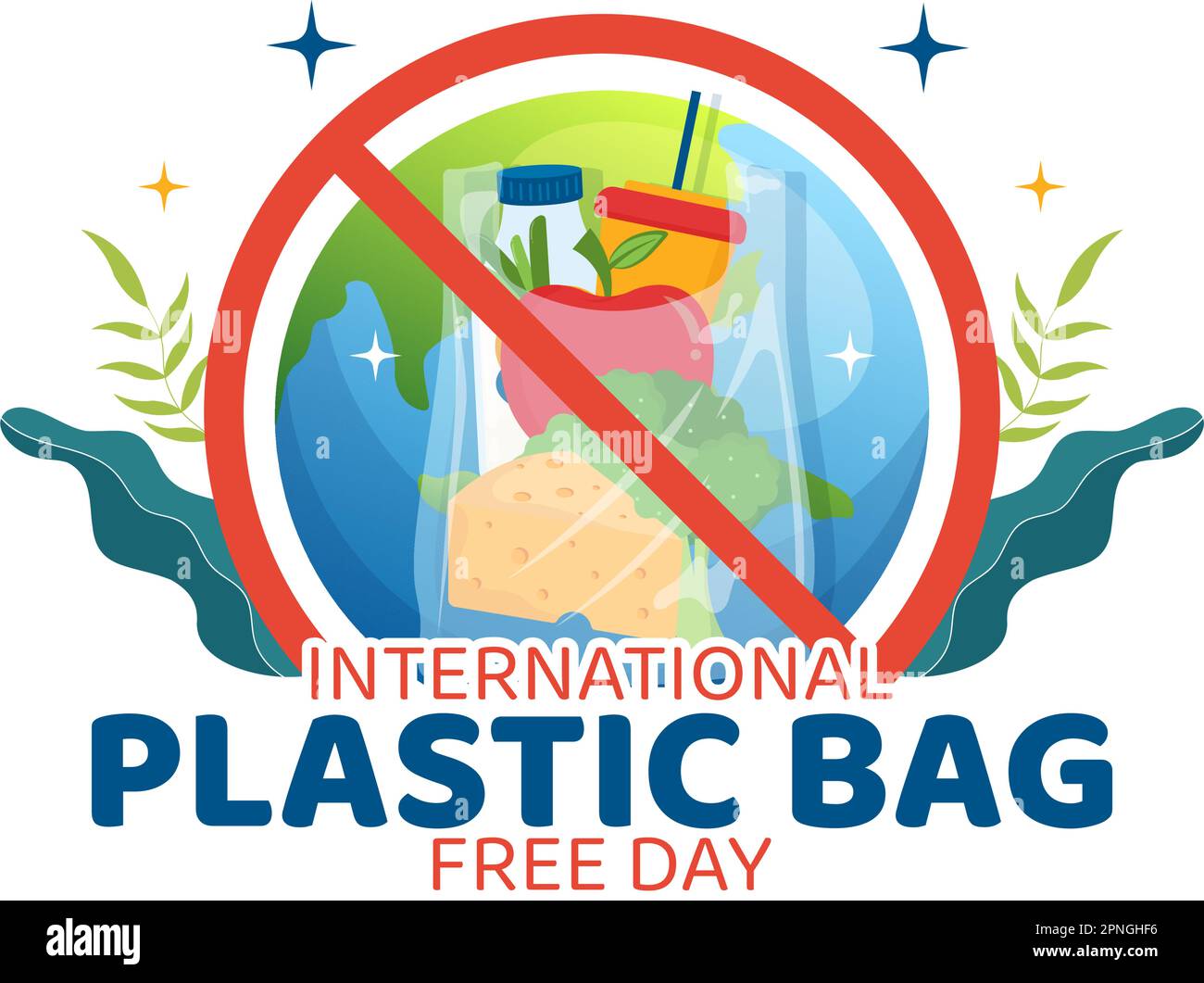 International Plastic Bag Free Day Vector Illustration mit Go Green, Save Earth and Ocean in Eco Lifestyle Flat Cartoon handgezogenen Vorlagen Stock Vektor