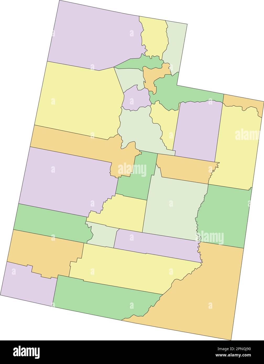 Utah - sehr detaillierte bearbeitbare politische Karte. Stock Vektor