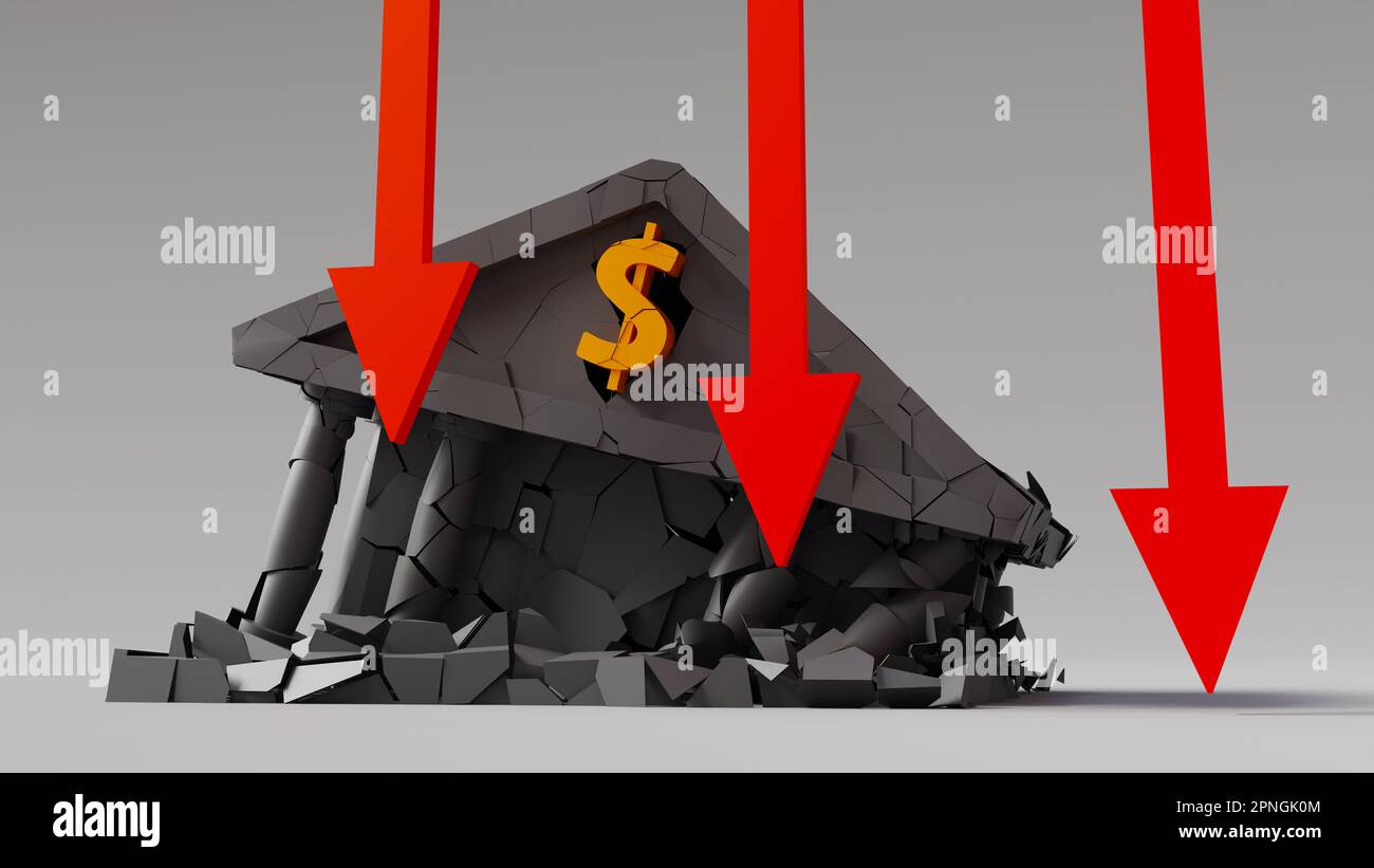 Hintergrund des Konzepts von Bankausfällen oder Finanzkrisen, 3D-Rendering Stockfoto