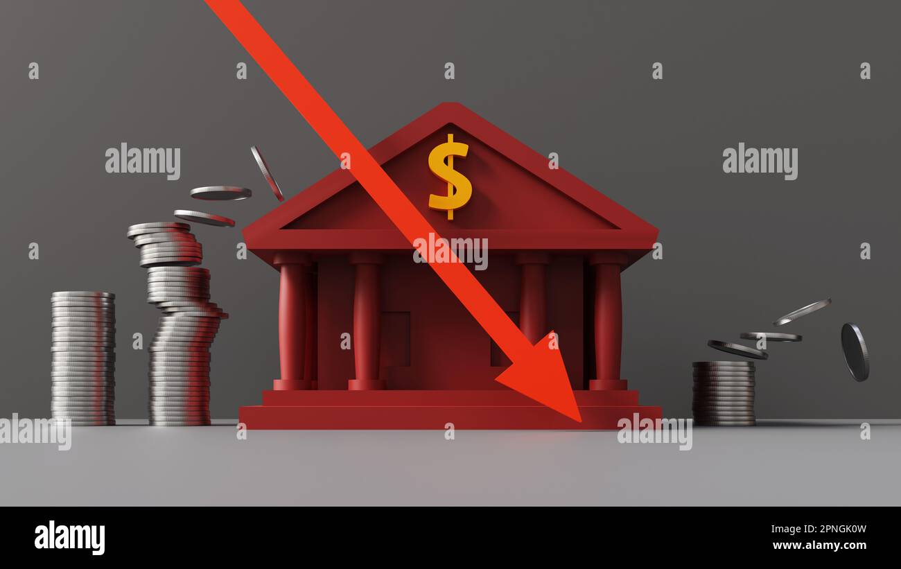 Hintergrund des Konzepts von Bankausfällen oder Finanzkrisen, 3D-Rendering Stockfoto