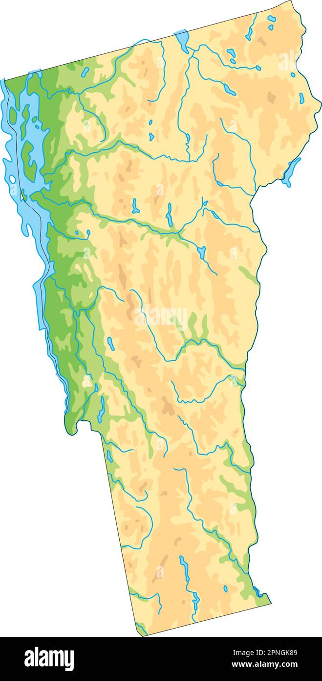 Detaillierte physische Karte von Vermont. Stock Vektor