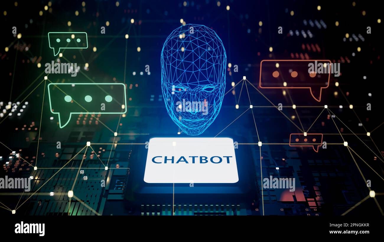 Konzeptbild einer humanisierten Version des "Chatbots" der Unterhaltungskünstlerin. 3D-Rendering Stockfoto