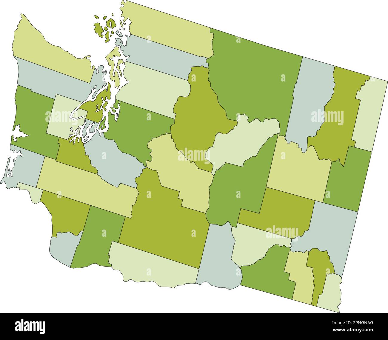 Sehr detaillierte, bearbeitbare politische Karte mit getrennten Schichten. Washington. Stock Vektor