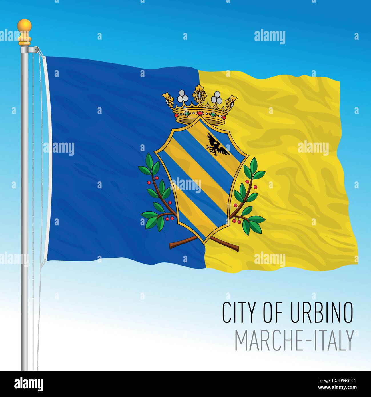 Stadt Urbino Wappen auf der Flagge der Stadt, Region Marken, Italien, Vektorbild Stock Vektor