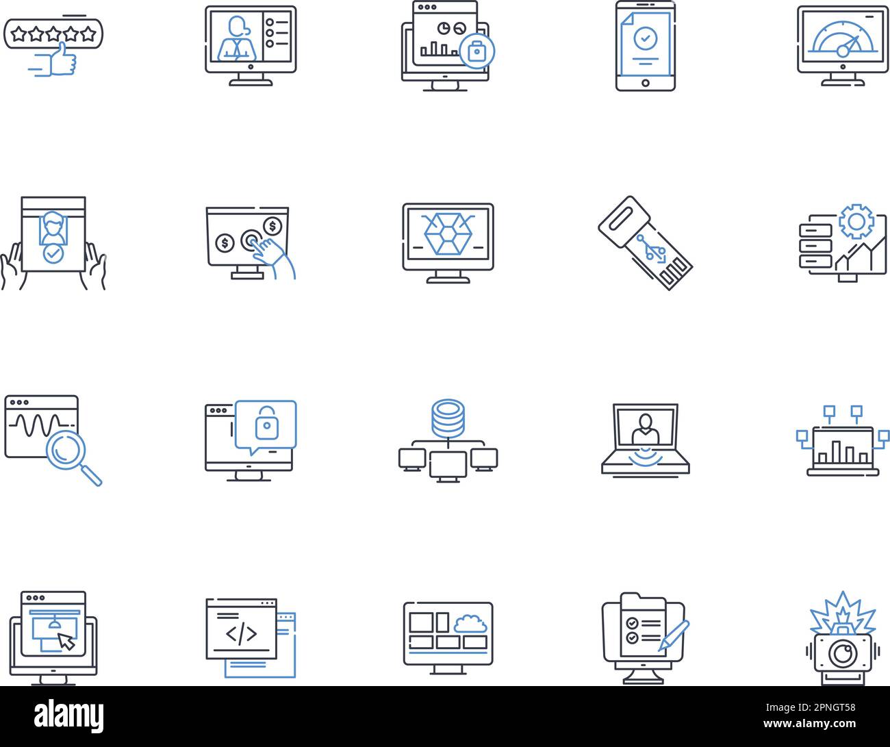 Symbolsammlung für Fertigungslinien. Innovation, Kreativität, Schema, Planung, Design, Implosion, Gerätevektor und lineare Darstellung. Bauplan Stock Vektor