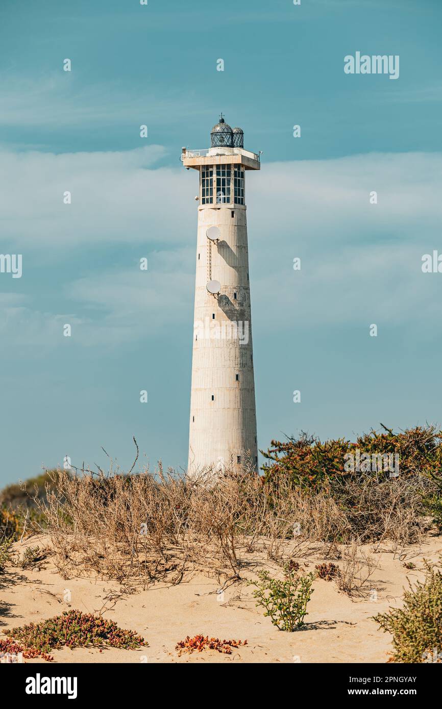 Morro Jable Lighthouse auf der Kanarischen Insel Fuerteventura, Spanien. Stockfoto