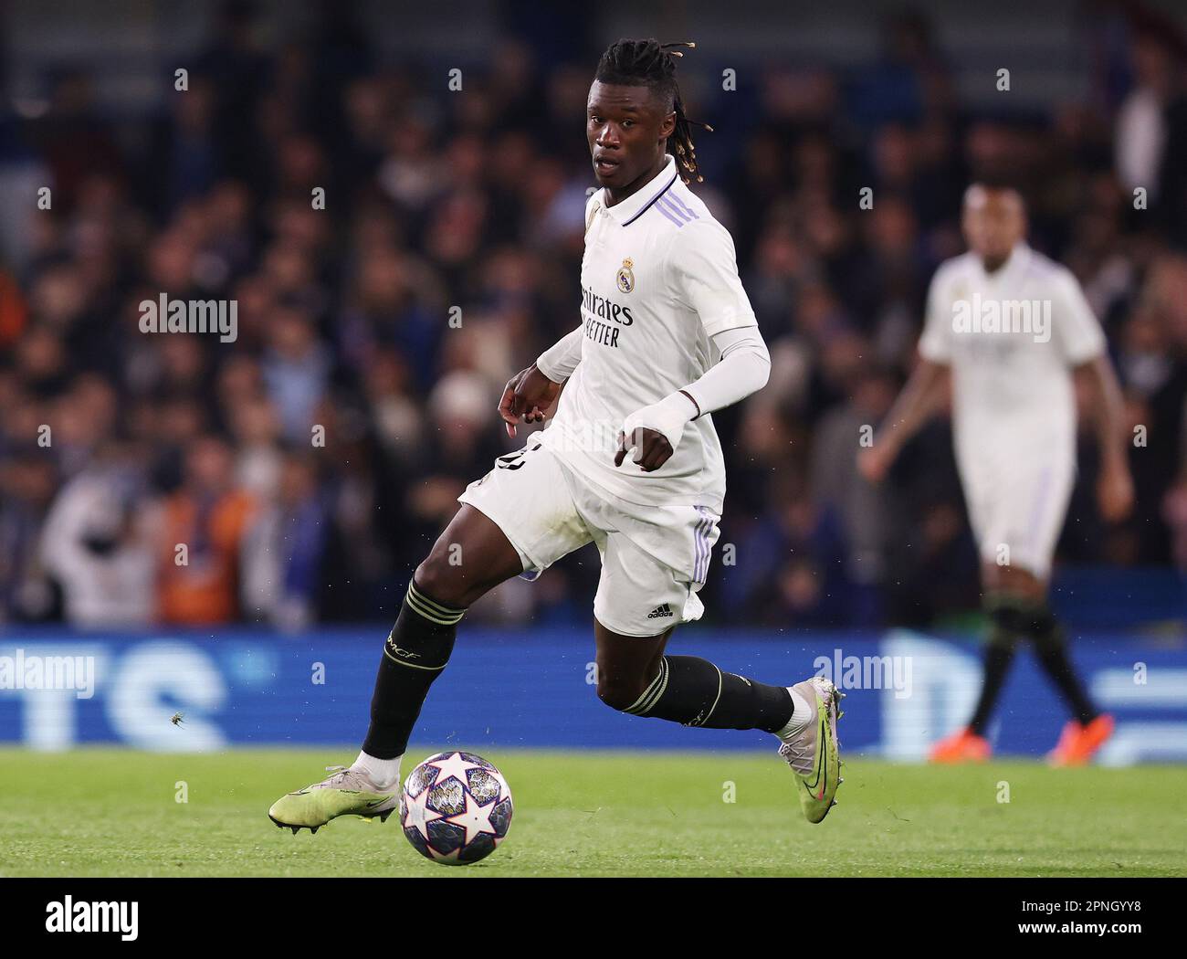 London, Großbritannien. 18. April 2023. Eduardo Camavinga von Real Madrid während des Spiels der UEFA Champions League auf der Stamford Bridge, London. Das Bild sollte lauten: Paul Terry/Sportimage Credit: Sportimage/Alamy Live News Stockfoto