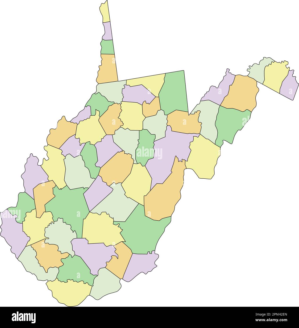 West Virginia - sehr detaillierte, bearbeitbare politische Karte. Stock Vektor