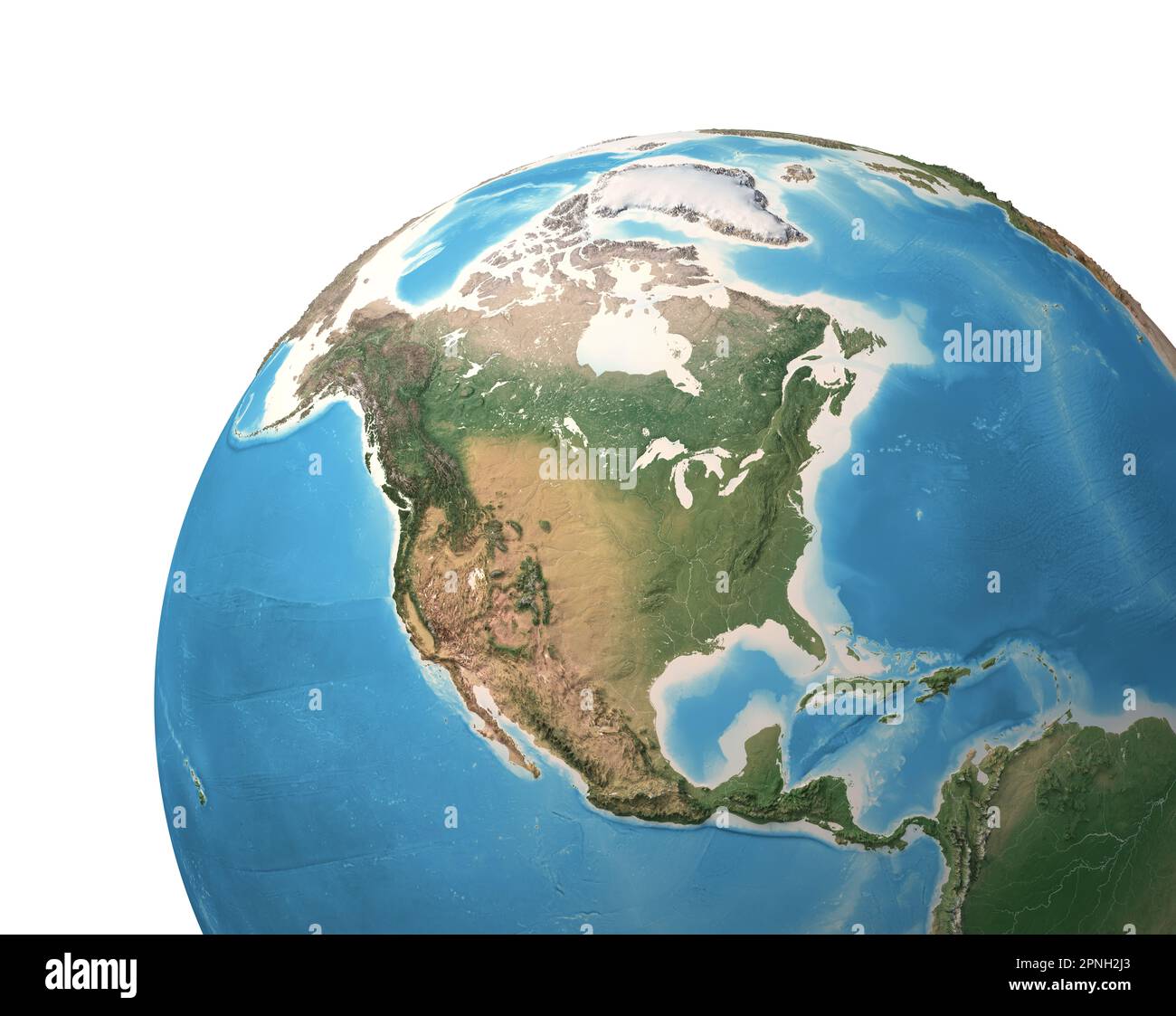 Hochauflösende Satellitenansicht des Planeten Erde mit Fokus auf Nordamerika, USA, Mexiko, Alaska, Nordpol, Grönland - von der NASA bereitgestellte Elemente Stockfoto