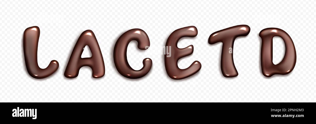 Schokoladen-Schriftartvektor. Design mit dunklem Kakao und Buchstaben. Isolierte braune Hochglanzdarstellung. Gel-Schriftsatz zur Geburtstagsschrift auf transparentem Hintergrund. Stock Vektor