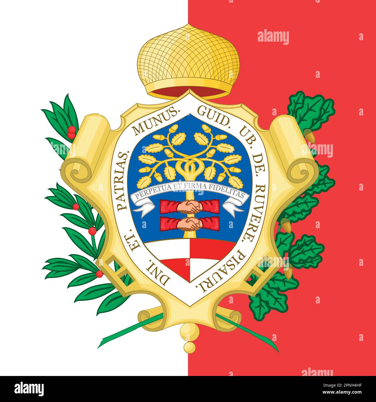 Stadt Pesaro Wappen auf der Flagge, Marche Region, Italien, Vektordarstellung Stock Vektor