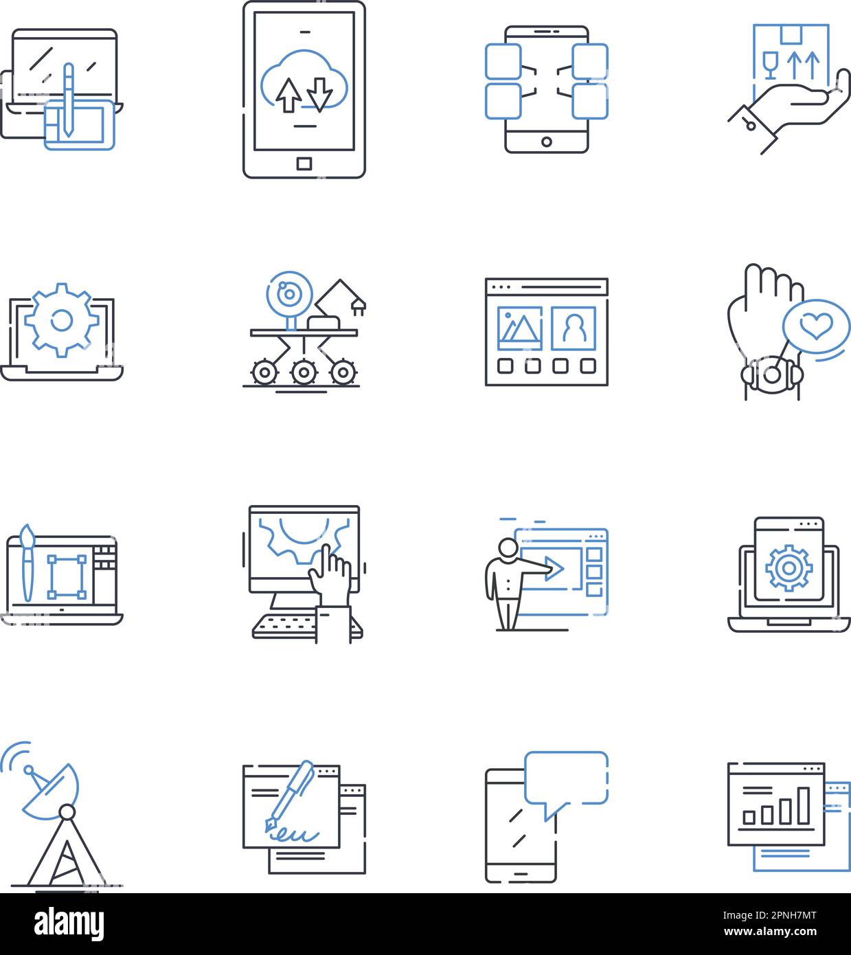 Sammlung der Liniensymbole für Widgets. Anpassung, Effizienz, Personalisierung, Interaktivität, Funktionalität, Benutzerfreundlich, vielseitig und linear Stock Vektor