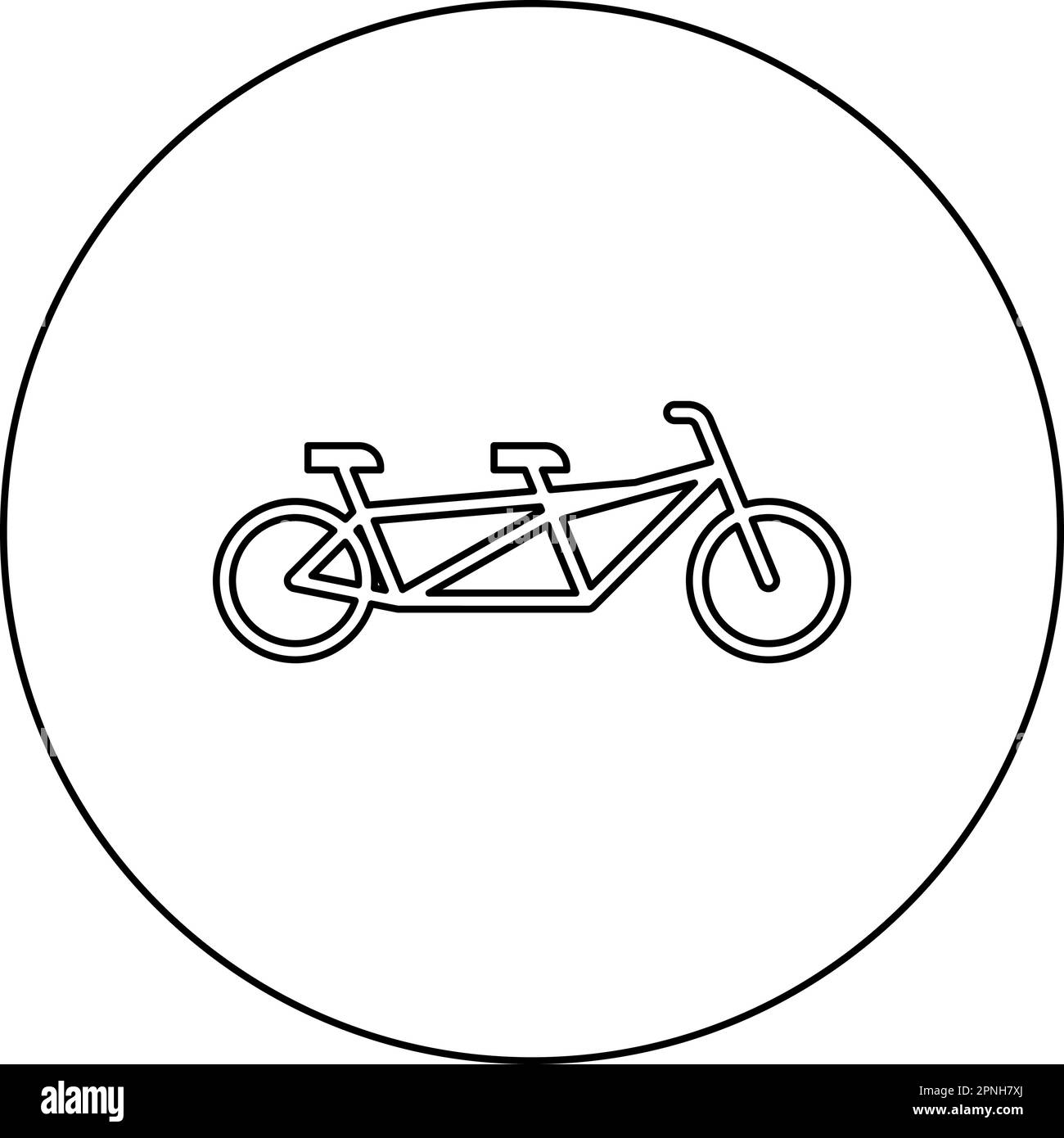Tandem-Fahrrad-Symbol im Kreis rund schwarz Vektor Abbildung Konturlinie dünner Stil einfach Stock Vektor