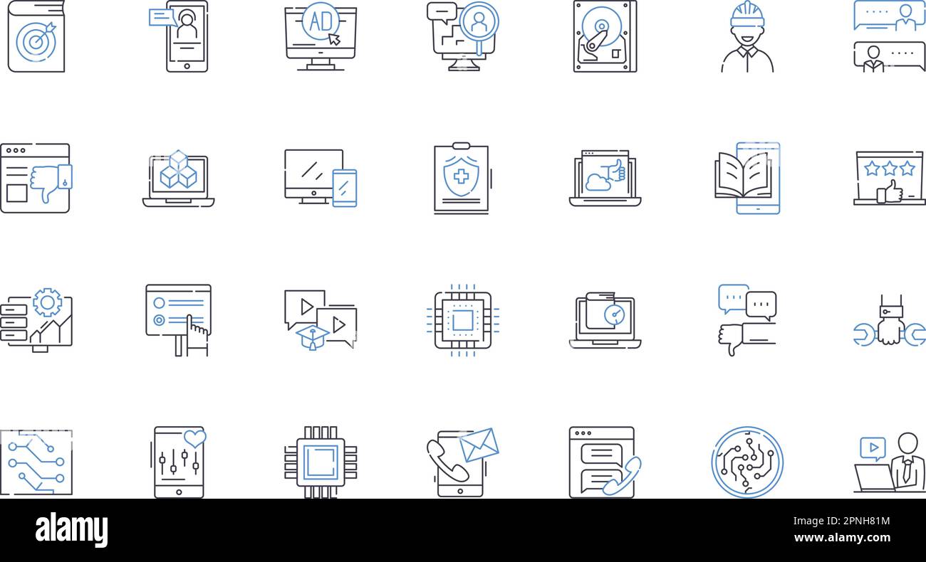 Sammlung von Liniensymbolen für die Mustererkennung. Algorithmen, Clustering, Klassifizierung, Funktionen, Erkennung, Analyse, Vektor für maschinelles Lernen und linear Stock Vektor