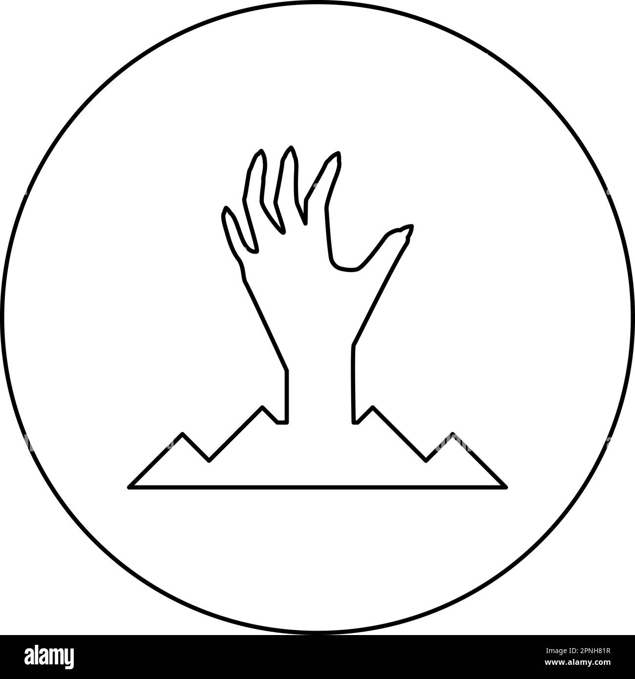 Beängstigende menschliche Hand vom Boden Silhouette Toter Mann Halloween Dekorationselement Zombie Konzept gruselige Krallen Pfote scharfe Nägel knöcherne Arme Finger Mann Stock Vektor