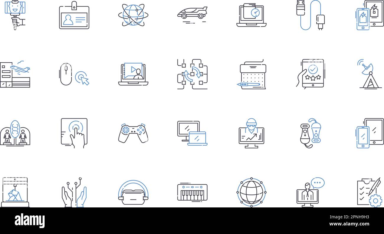 Zeilensymbole für intelligente Geräte. IoT, Alexa, Siri, Smartwatch, Fitness-Tracker, Intelligente Appliances, Sicherheitsvektor und lineare Illustration. Stimme Stock Vektor