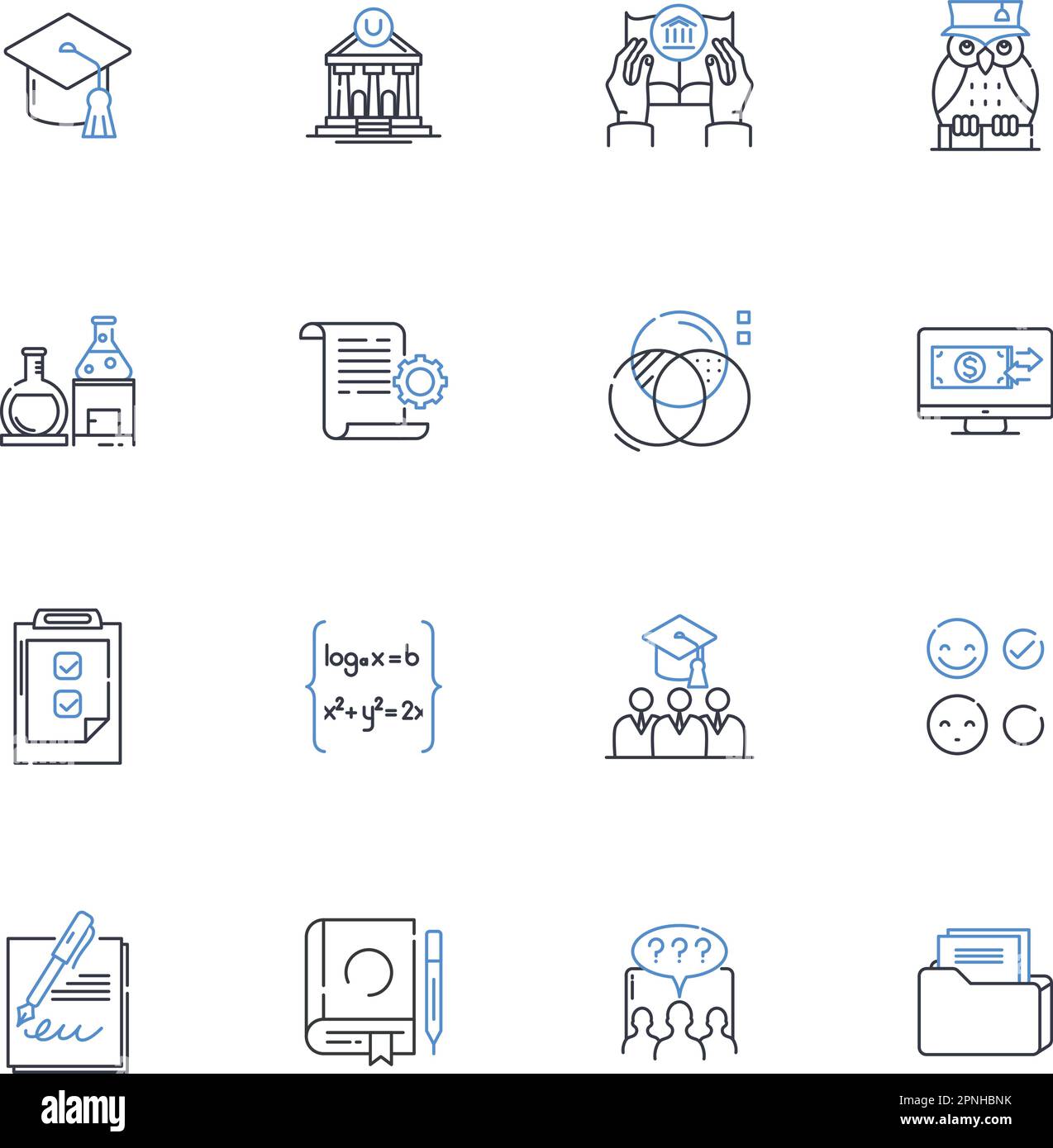 Symbolsammlung für Schulungszentrum. Anweisung, Tutoring, Ausbildung, Lernen, Anleitung, Empowerment, Mentorship-Vektor und lineare Darstellung Stock Vektor