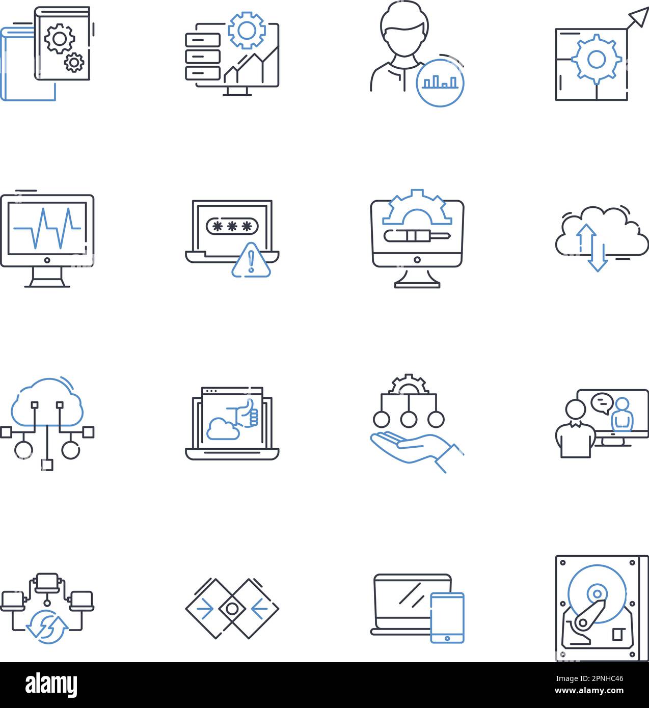 Kollektion mit Zeilensymbolen von Nerking Systems. Automatisierung, Effizienz, Nerking, Überwachung, Steuerung, Integration, Optimierungsvektor und lineare Darstellung Stock Vektor