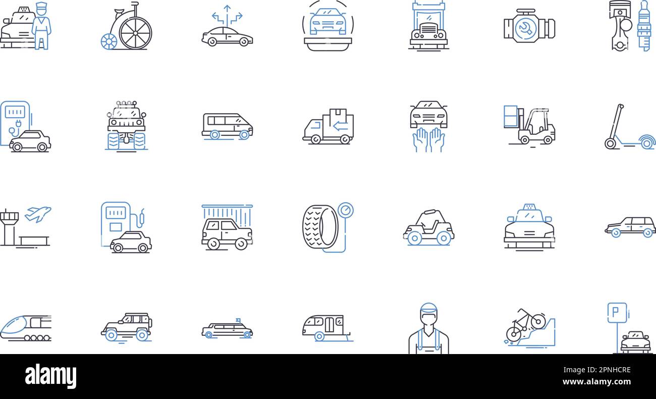Symbolsammlung für persönliche Transportlinien. Fahrrad, Skateboard, Roller, Roller, Roller, Einrad, Segway, Hoverboard Vektor und lineare Darstellung Stock Vektor