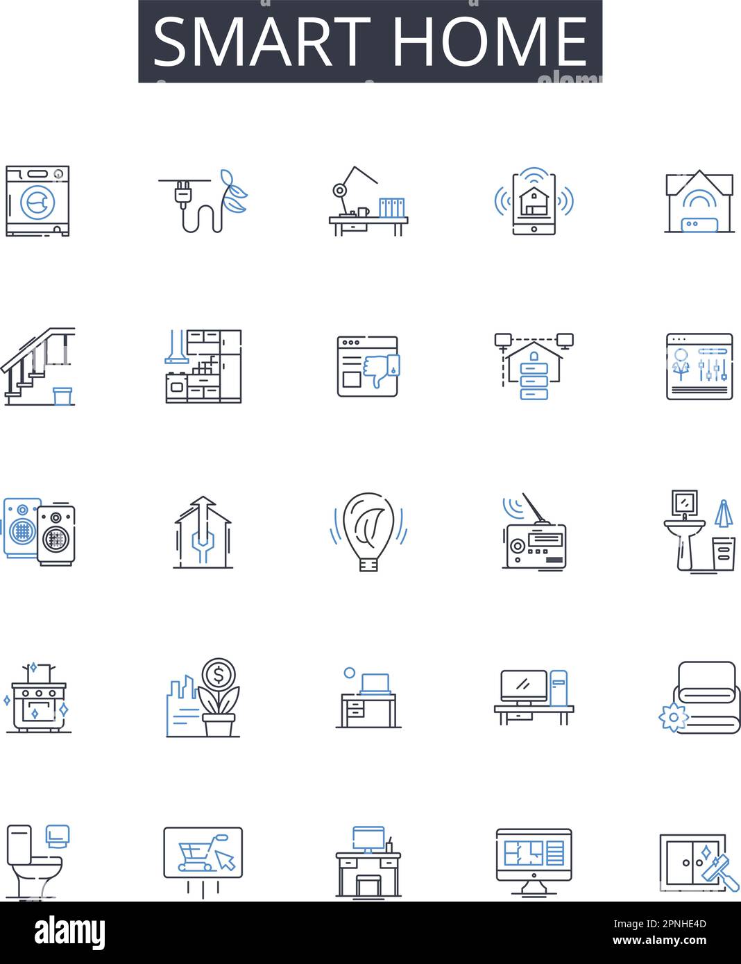Smart-Home-Symbol-Sammlung. Digitales Wohnen, intelligentes Wohnen, automatisierter Wohnraum, vernetztes Haus, Hi-Tech-Habitat, Kluger Wohnsitz, futuristisch Stock Vektor