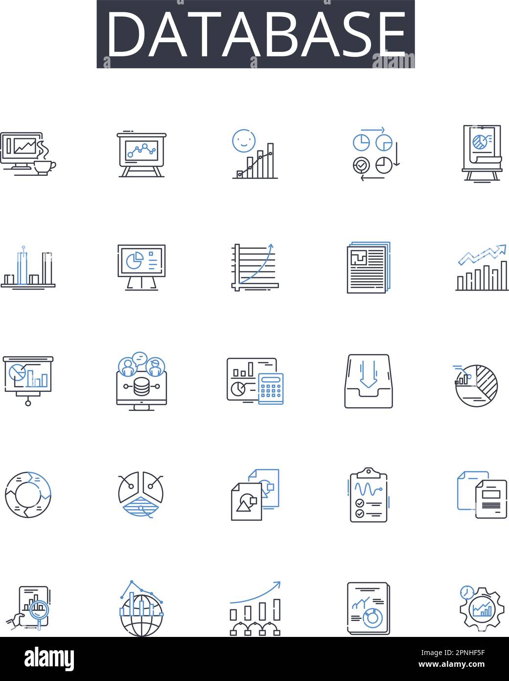 Symbolsammlung für Datenbankzeilen. Datenspeichersystem, Datenverwaltungssoftware, digitales Repository, Informationslager, Datenverwaltungswerkzeug Stock Vektor