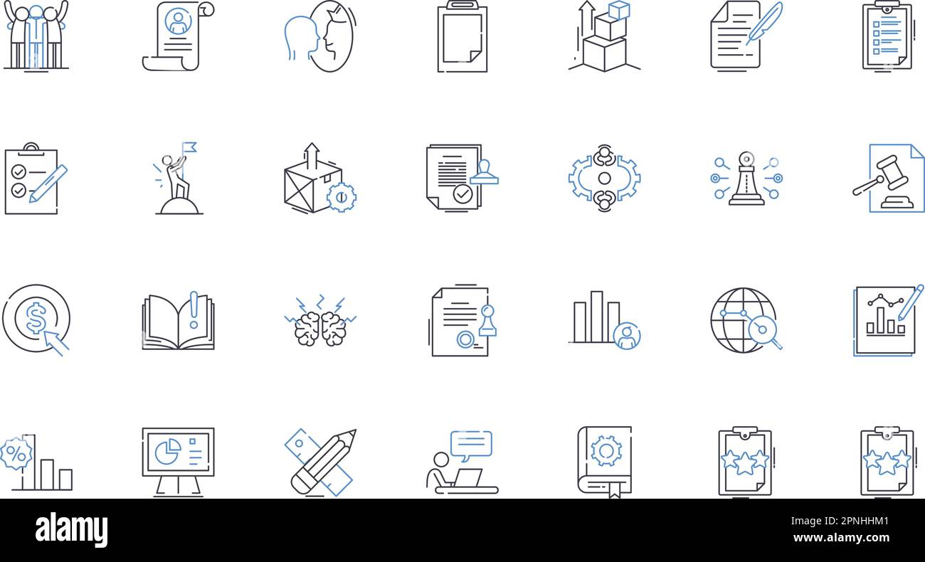 Ikonensammlung für Schreibtisch und Stuhl. Ergonomisch, Büro, Komfortabel, Verstellbar, Drehbar, Executive, Task Vector und lineare Darstellung. Leder Stock Vektor