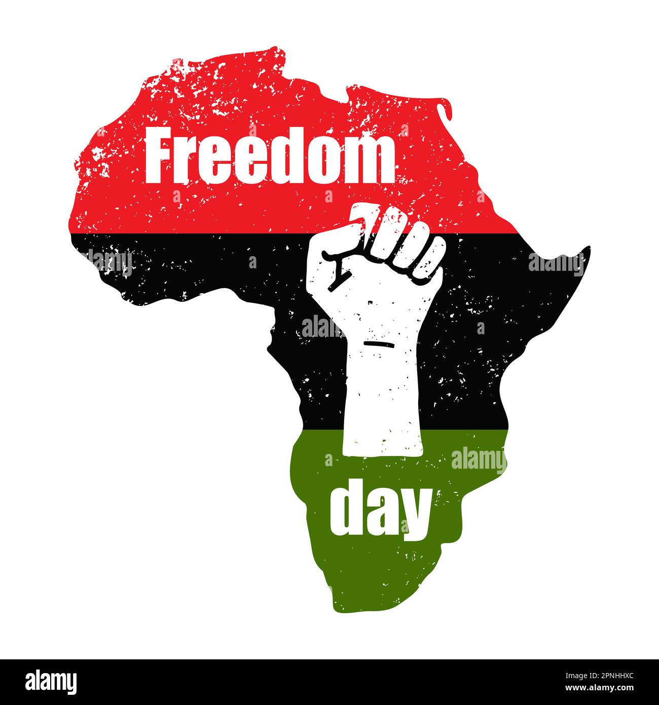 Strukturierte Silhouette Von Afrika In Den Farben Der Black History Month Flag. Eine geballte Faust symbolisiert den Freiheitstag und den afroamerikanischen Unabhängigkeitstag Stock Vektor