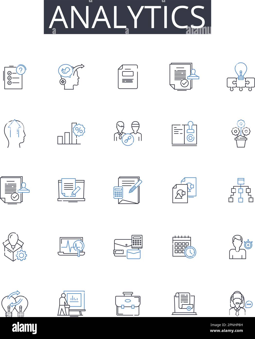 Sammlung der Zeilensymbole in Analytics. Data Mining, Informationsabruf, Business Intelligence, statistische Analyse, Leistungsüberwachung, Markt Stock Vektor