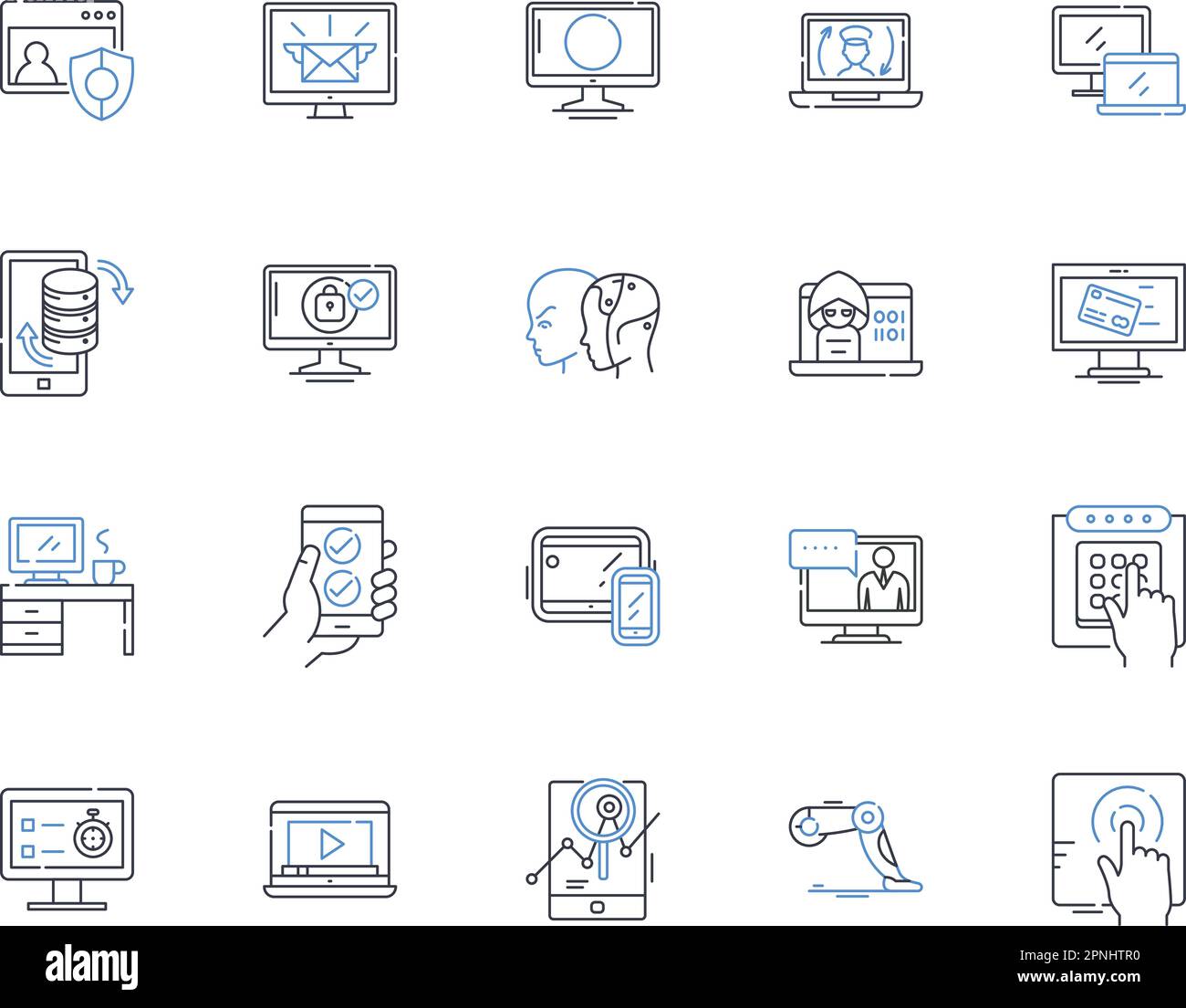 Symbolsammlung für virtuelle Leerzeichen. Immersiv, Virtualisierung, Erweitert, Cyber, Imaginär, Digitale, simulierte Vektoren und lineare Darstellung. Fiktiv Stock Vektor