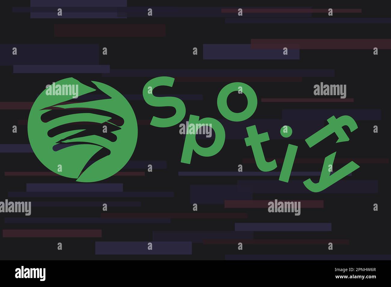Defektes Logo der Spotify App. Kein Zugriffsproblem, Ausfallkonzept. Stockfoto