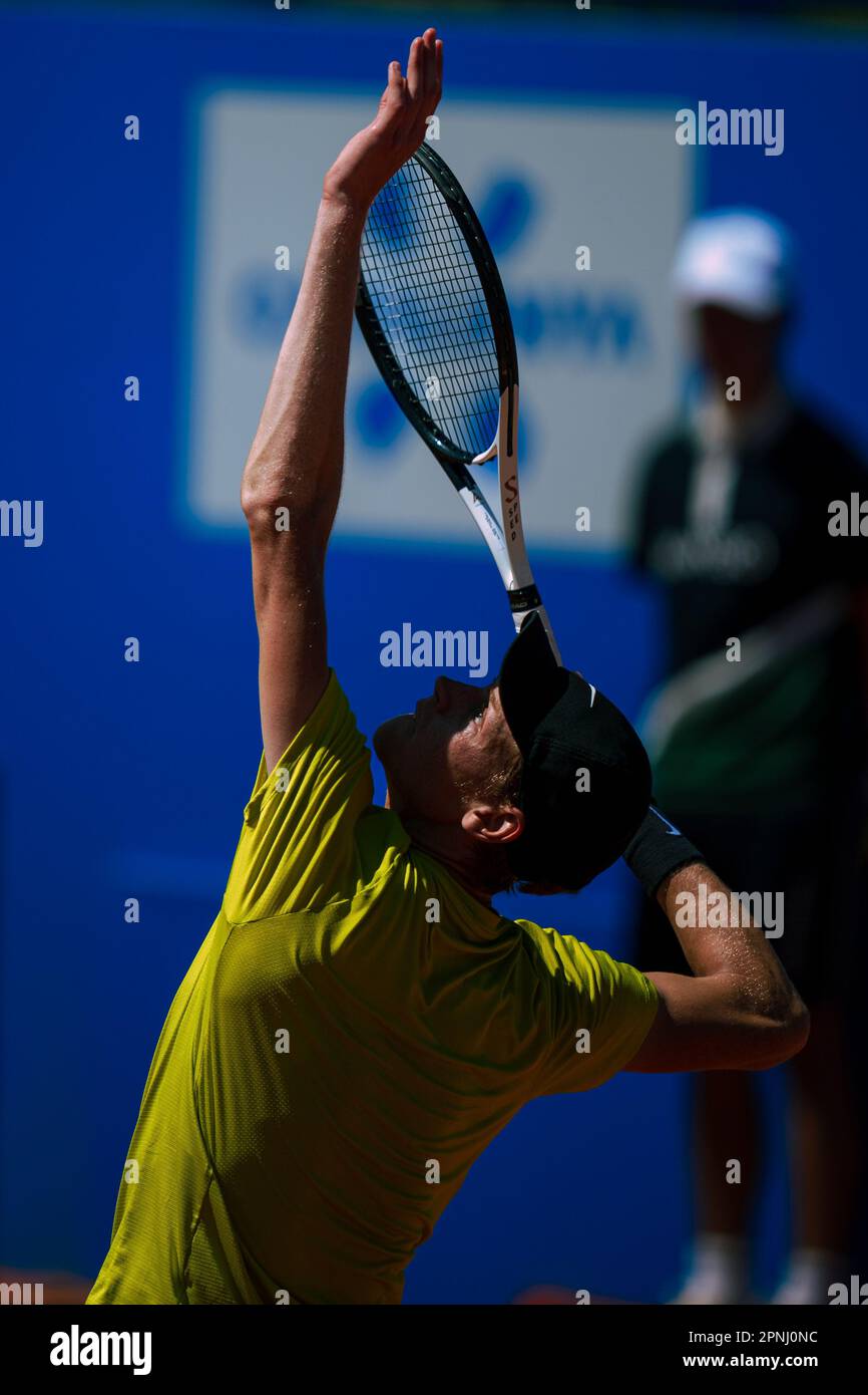 Barcelona, Spanien, 19. April 2023. Sabadell Open Banc - 70 Conde de Godó Trophäe. Spiel zwischen Diego Schwartzman (ARG) und Jannik Sünner (ITA). Kredit: JG/Alamy Live News Stockfoto