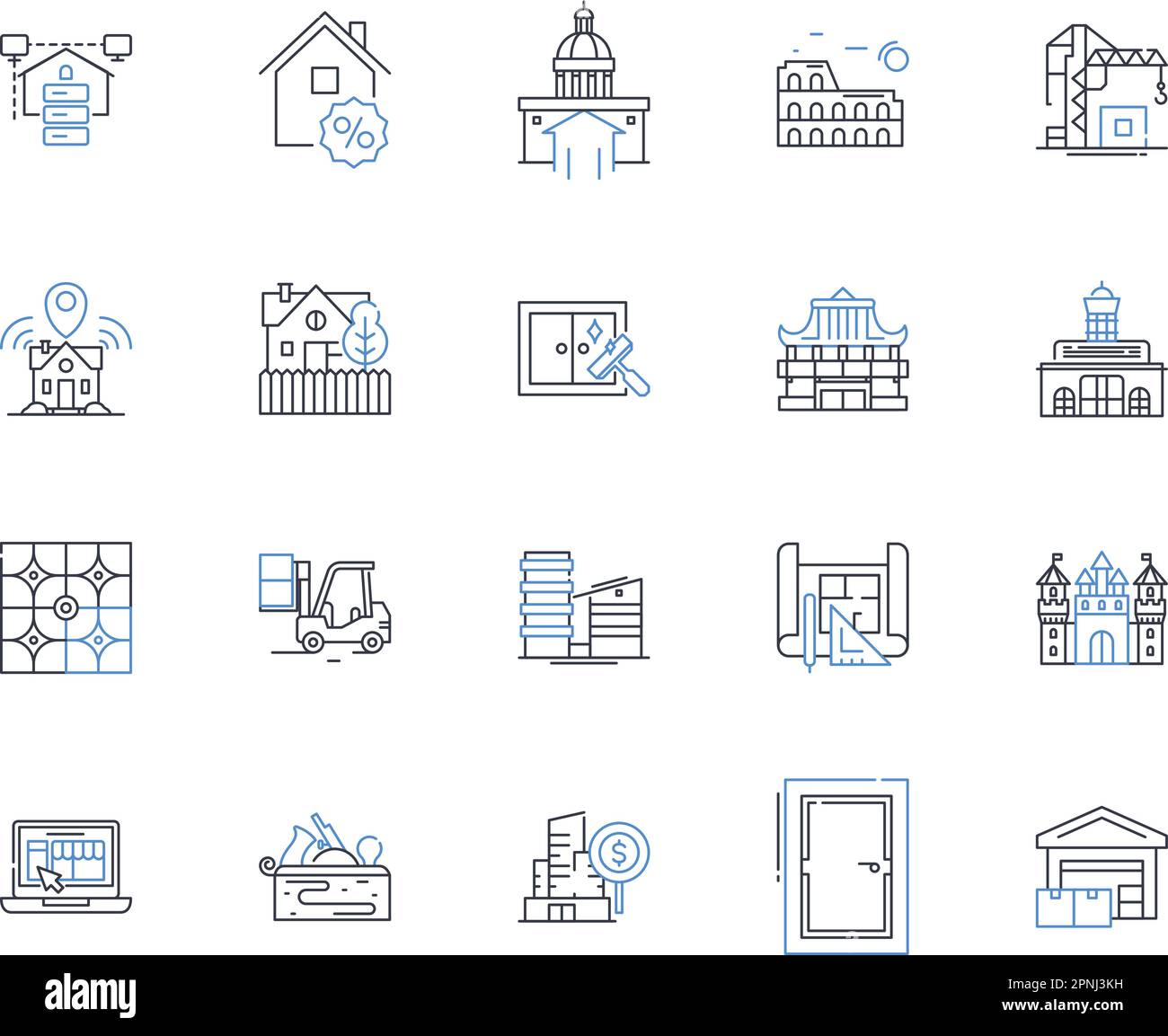 Homesteads Line Icons Kollektion. Rustikal, Landwirtschaft, Grenze, Selbstversorgung, Familie, Ernte, Pier-Vektor und lineare Darstellung. Ranch, Vieh Stock Vektor