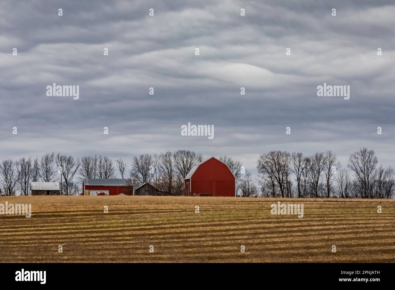 Stratocumulus Clouds over Farmland, Central Michigan, USA [Keine Eigentumsfreigabe; nur redaktionelle Lizenzierung] Stockfoto