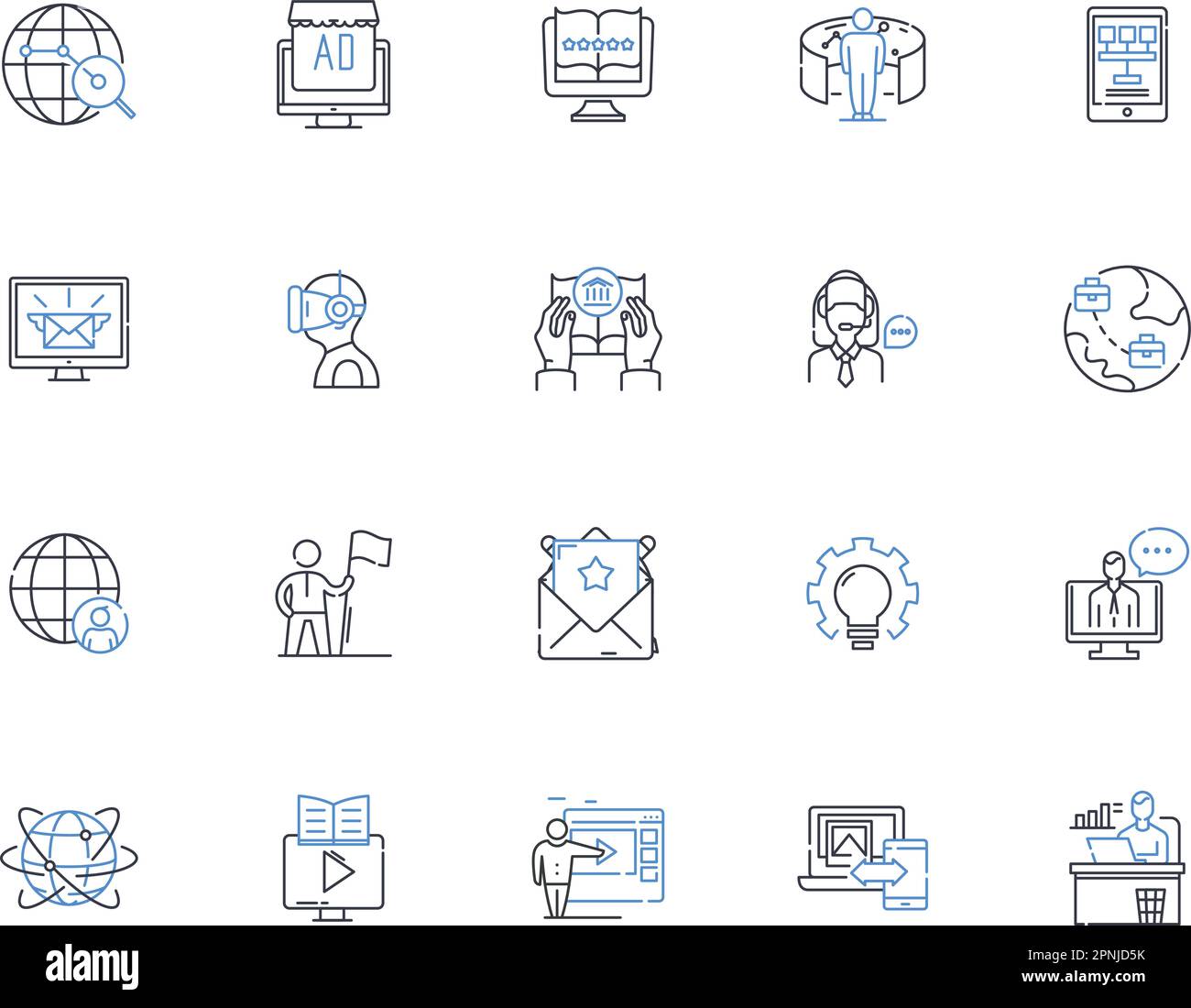 Public Health Line Symbolsammlung. Epidemie, Wellness, Prävention, Impfstoffe, Sanitäreinrichtungen, Hygiene, Ernährungsvektor und lineare Darstellung. Ausbruch Stock Vektor