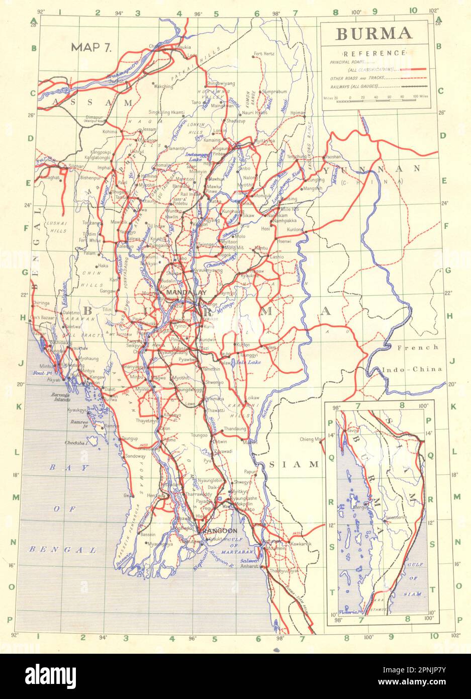 BIRMA. Burma 1951 alte alte Karte Plan-Karte Stockfoto
